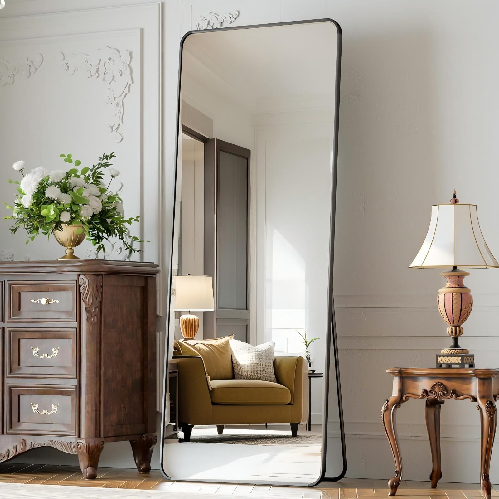 Anyrose 21"x64" Rectangular Full Length Mirror Aluminum Alloy Frame Floor Mirror，Black