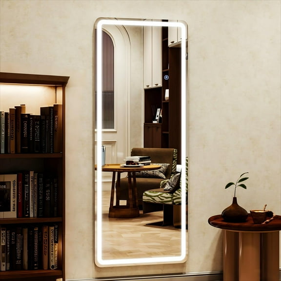 Gleamira 21"x64" Rectangular Standing Mirror Full Length Mirror with LED Lights,White
