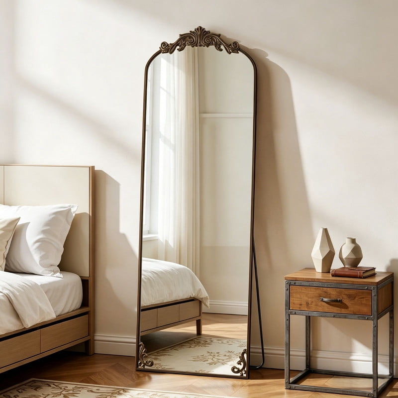Anyrose 21"x66" Vintage Arched Full Length Dressing Mirror Floor Standing Mirror Wall Mounted, Antique Bronze