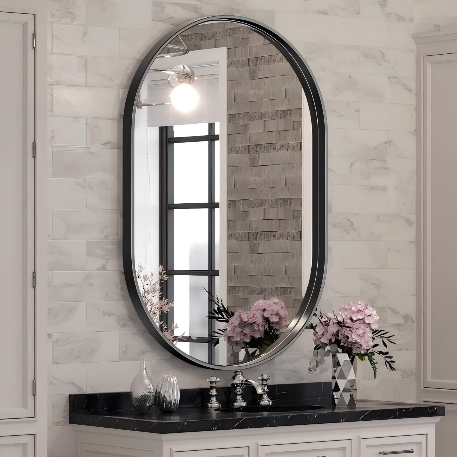 Anyrose 22"x 38" Oval Bathroom Mirrors Wall Mirror Deep Frame Hanging,Black