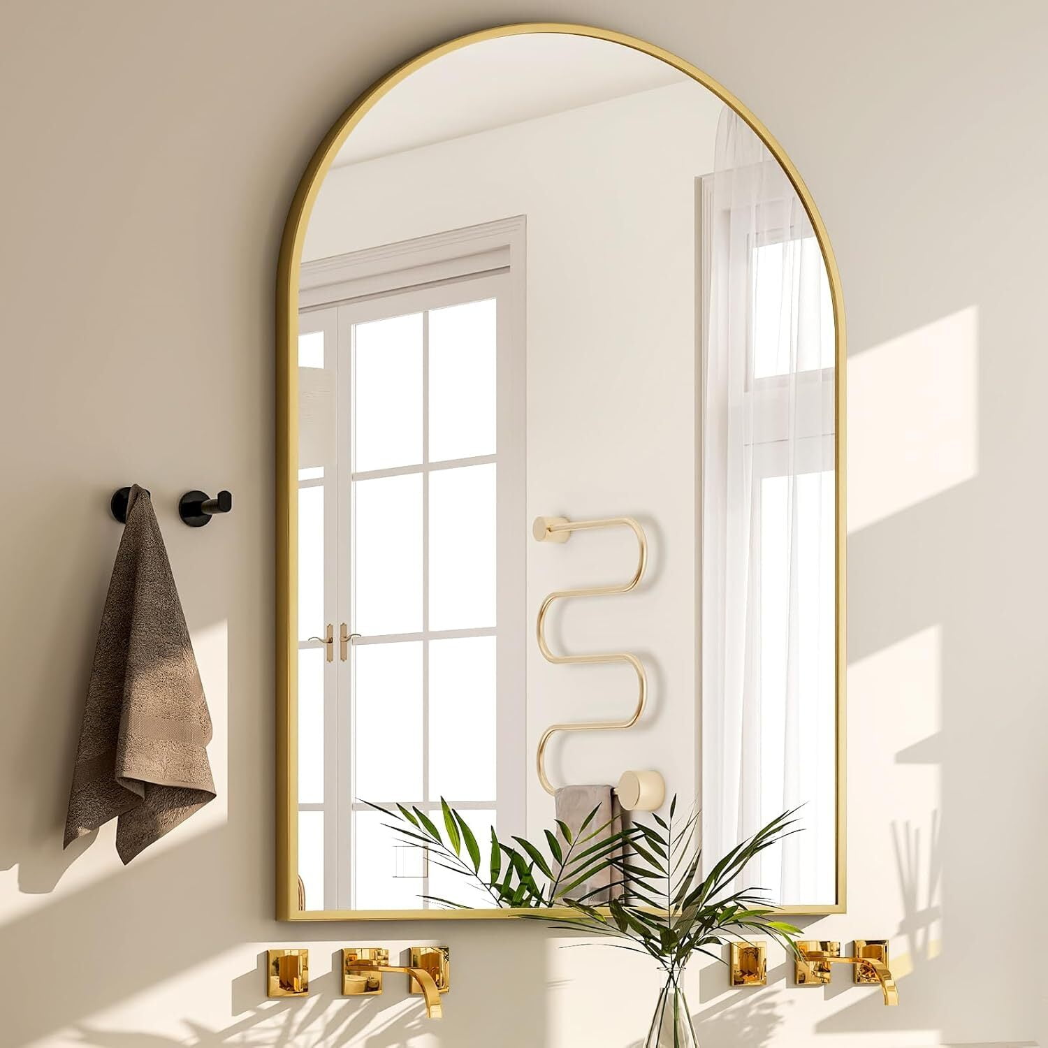 Anyrose 24"x 16" Arched Bathroom Mirror Wall Mirror, Gold