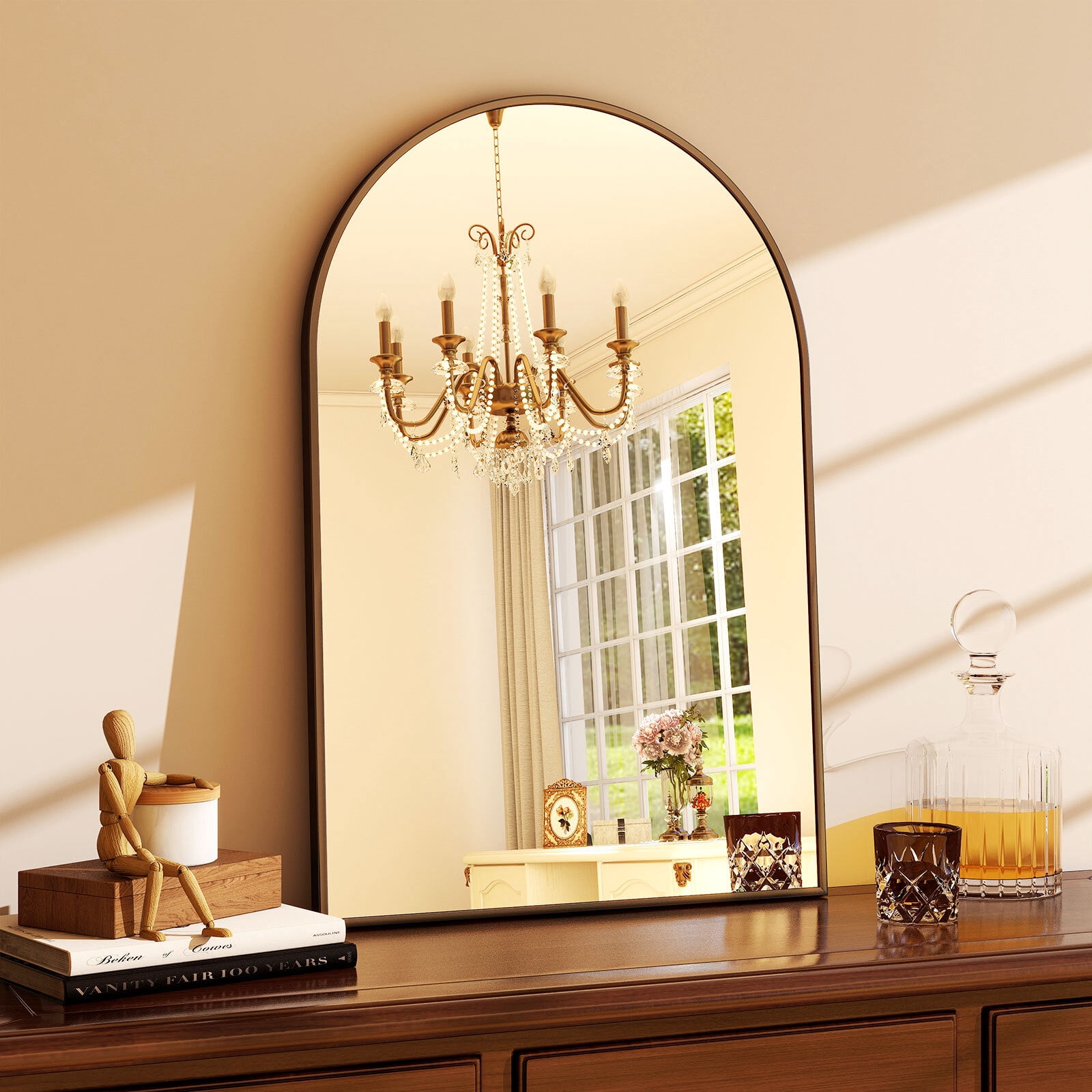 SHATTERVUE 24"x 16.1" Arched Vanity Mirror Bathroom Mirror Wall Mounted, Black
