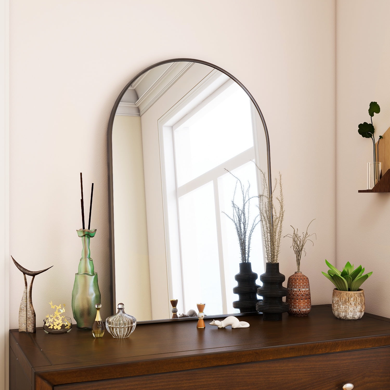 Anyrose 24"x16.1" Arched Vanity Mirror Bathroom Mirror Wall Mounted, Black
