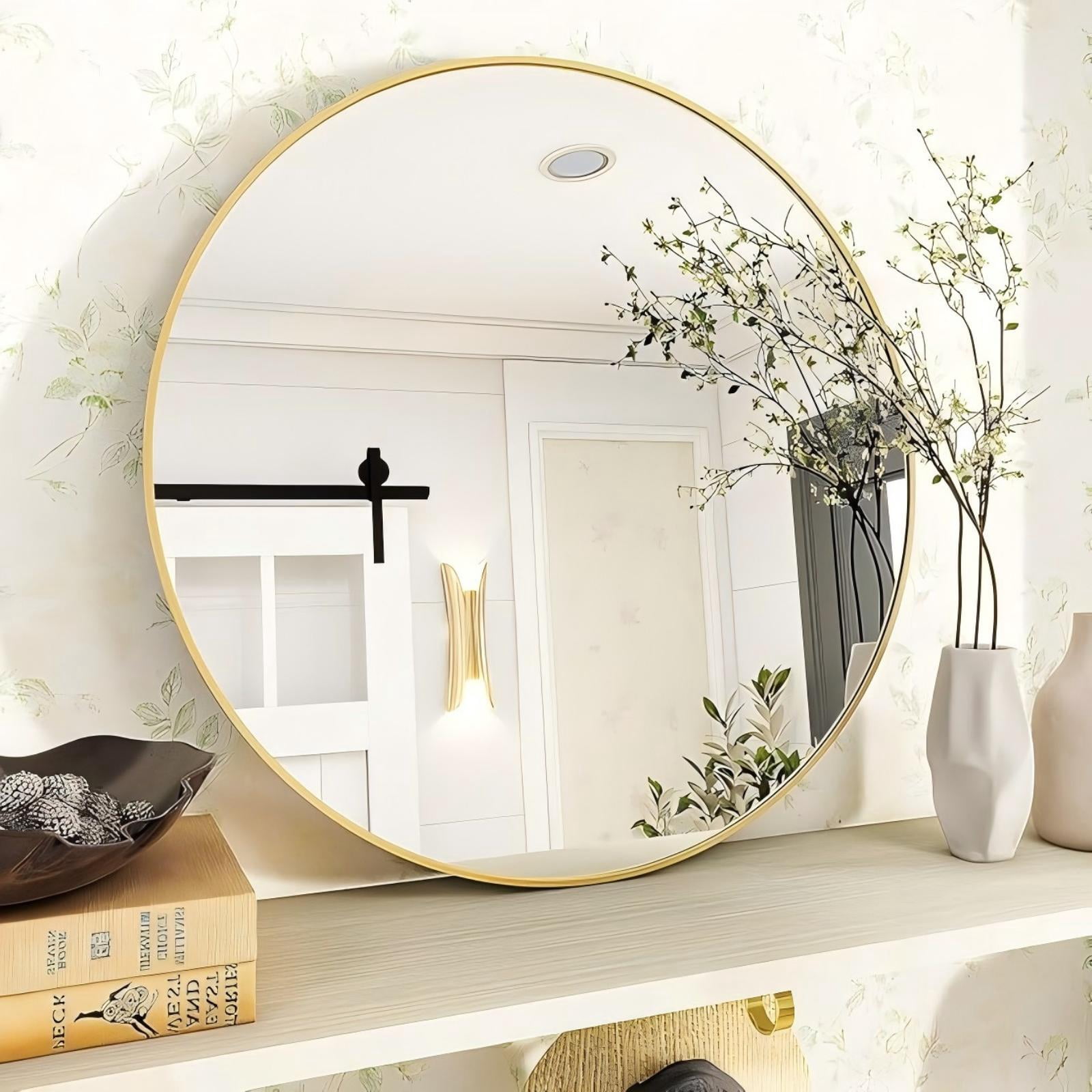Anyrose 24"x24" Round Mirror Wall Mirror Bathroom Mirror Hanging,Gold