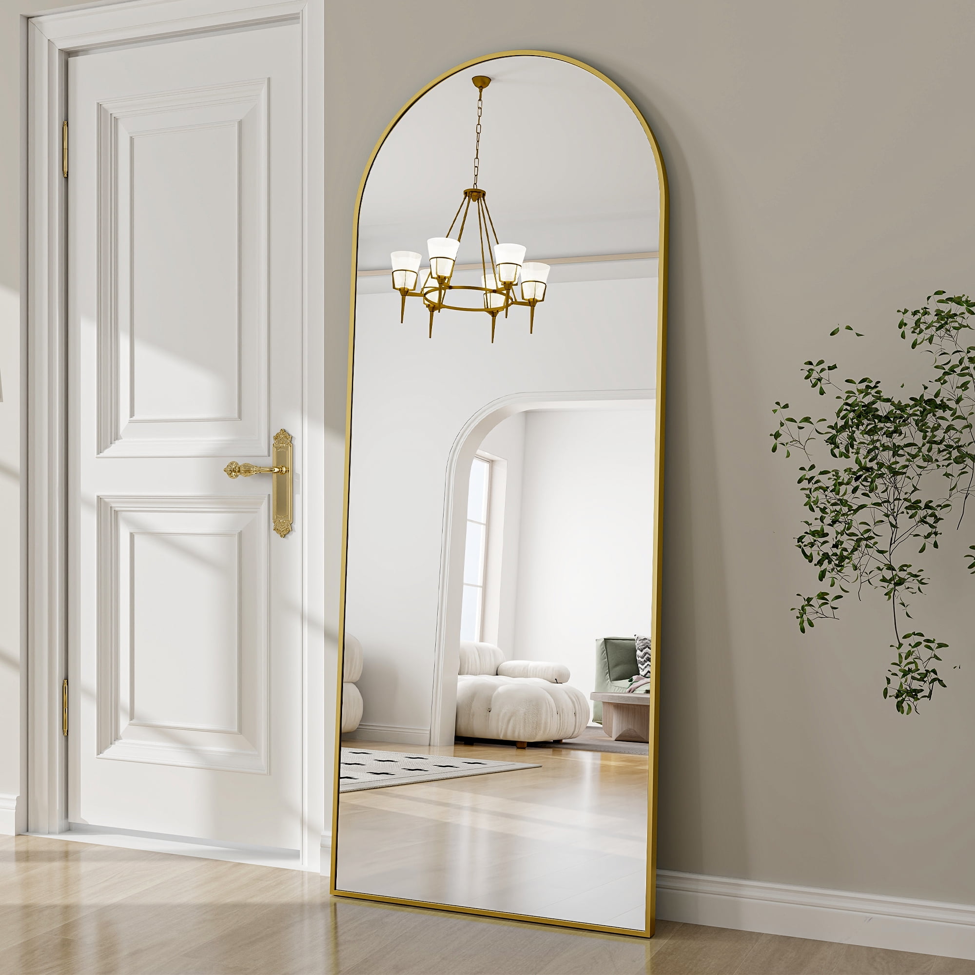 Anyrose 24"x65" Full Length Mirror with Arch-Top Standing Mirror Wall Mounted, Gold