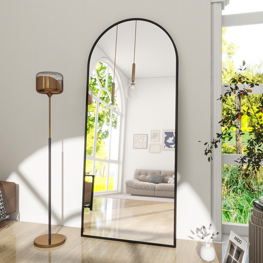 Anyrose 27"x72" Full Length Mirror with Arch-Top Standing Mirror Wall Mounted, Black