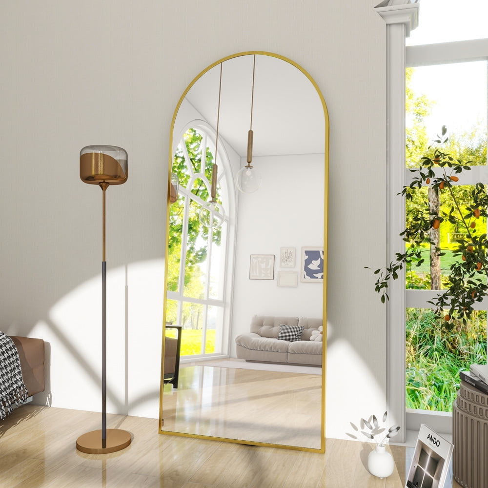 Anyrose 27"x72" Full Length Mirror with Arch-Top Standing Mirror Wall Mounted, Gold