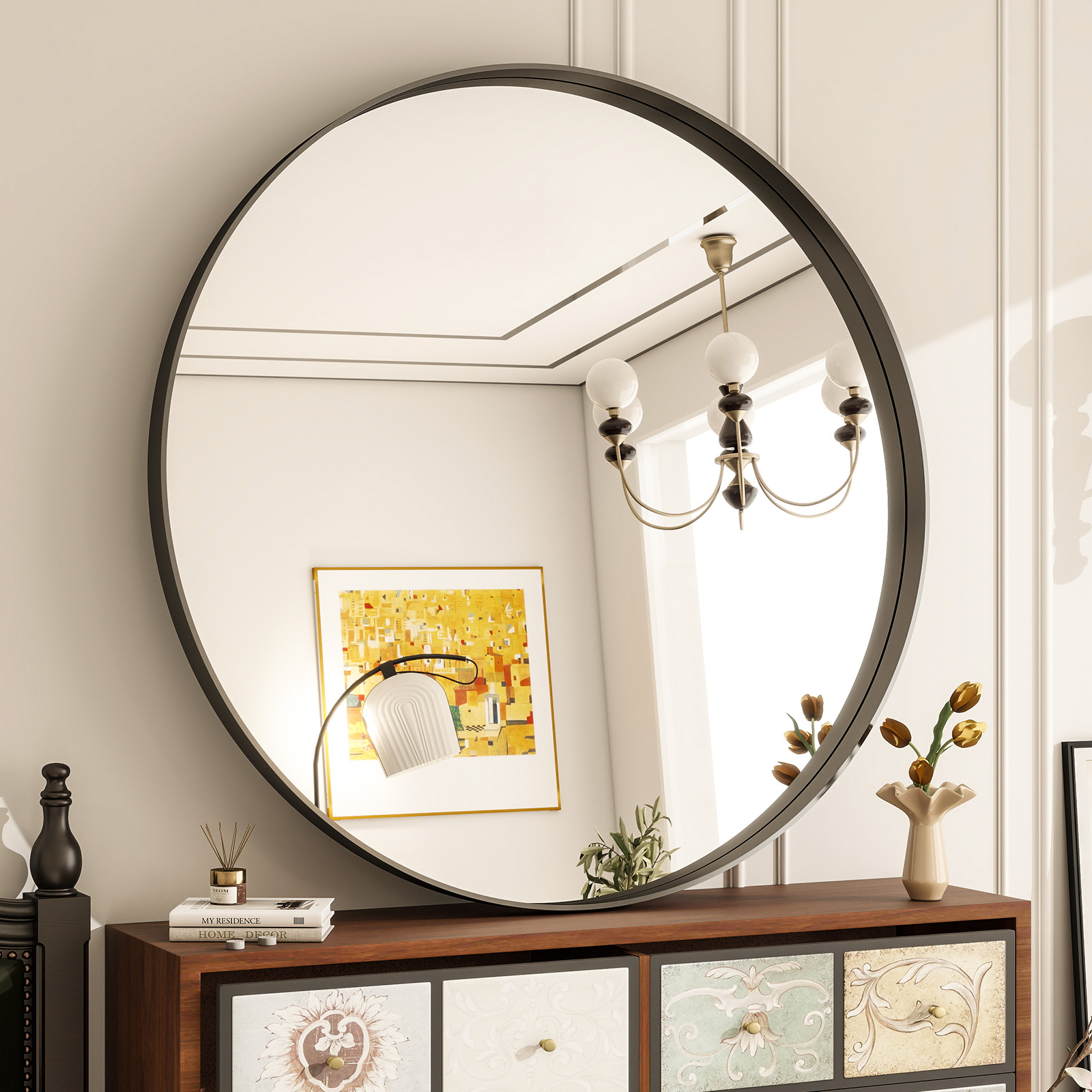 Anyrose 30" Bathroom Round Mirror With Deep Frame Wall Decor, Black - Walmart.com