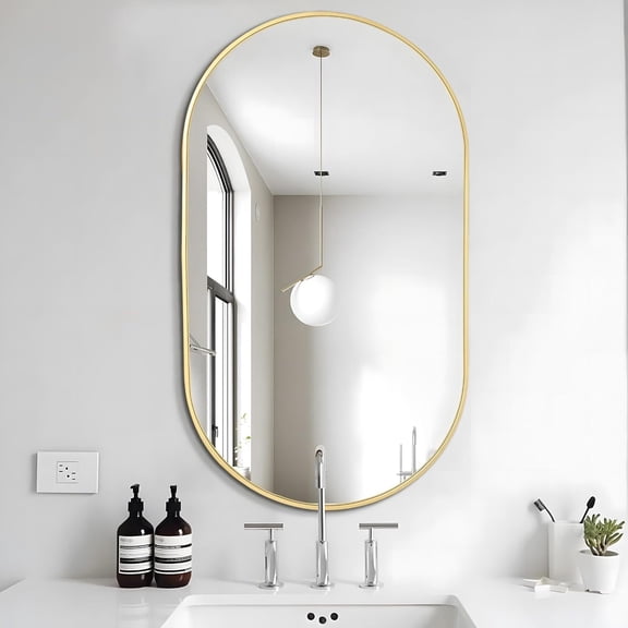 Anyrose 30"x 17" Oval Bathroom Mirror Wall Mirror, Gold