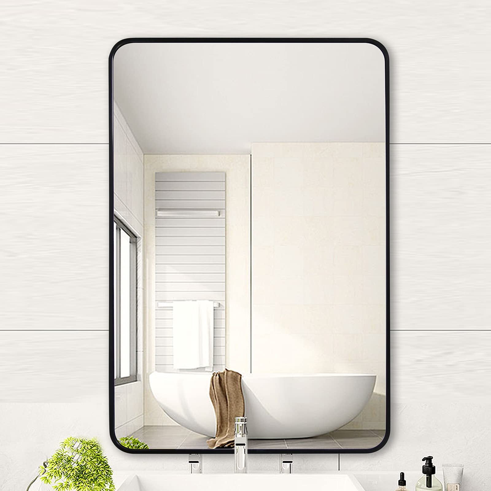 Anyrose 30"x 40" Bathroom Mirror Rectangle Wall Mirror Wall Mounted Vanity Mirrors with Aluminum Frame,Black