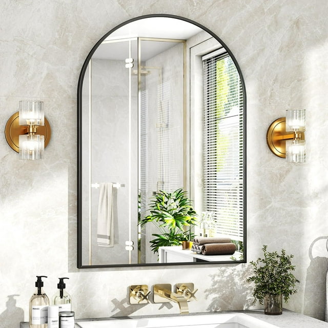 Anyrose 30"x20" Arched Bathroom Mirror Vanity Wall Mirror,Black