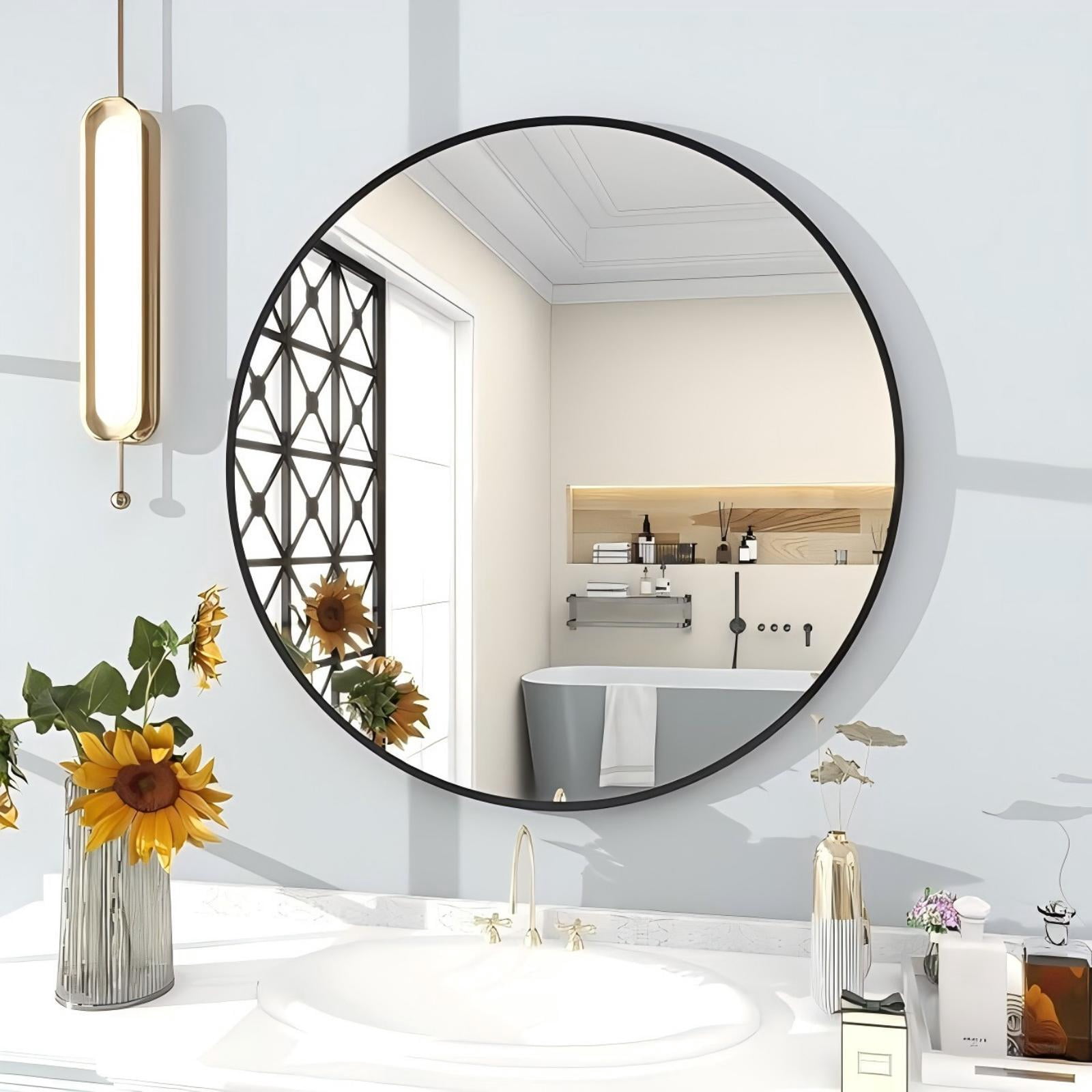 Anyrose 30"x30" Round Mirror Wall Mirror Bathroom Mirror Hanging,Black