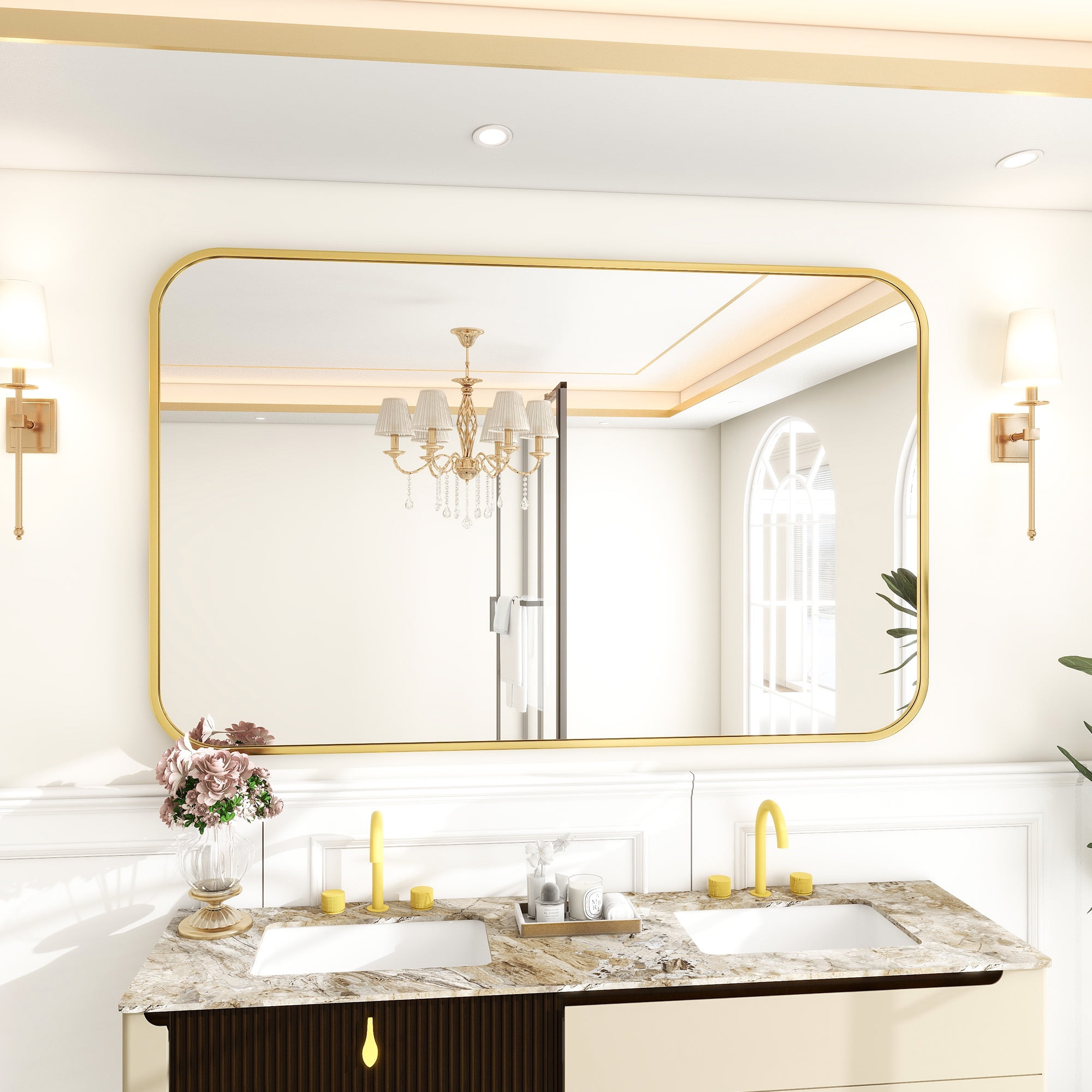 Anyrose 30"x48" Bathroom Vanity Mirror with Safe Corners Wall Decor,Gold