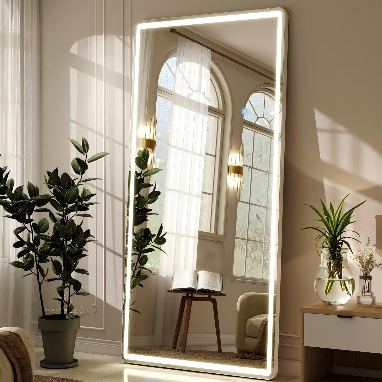 Gleamira 30"x71" Rectangular Standing Mirror Full Length Mirror with LED Lights,White