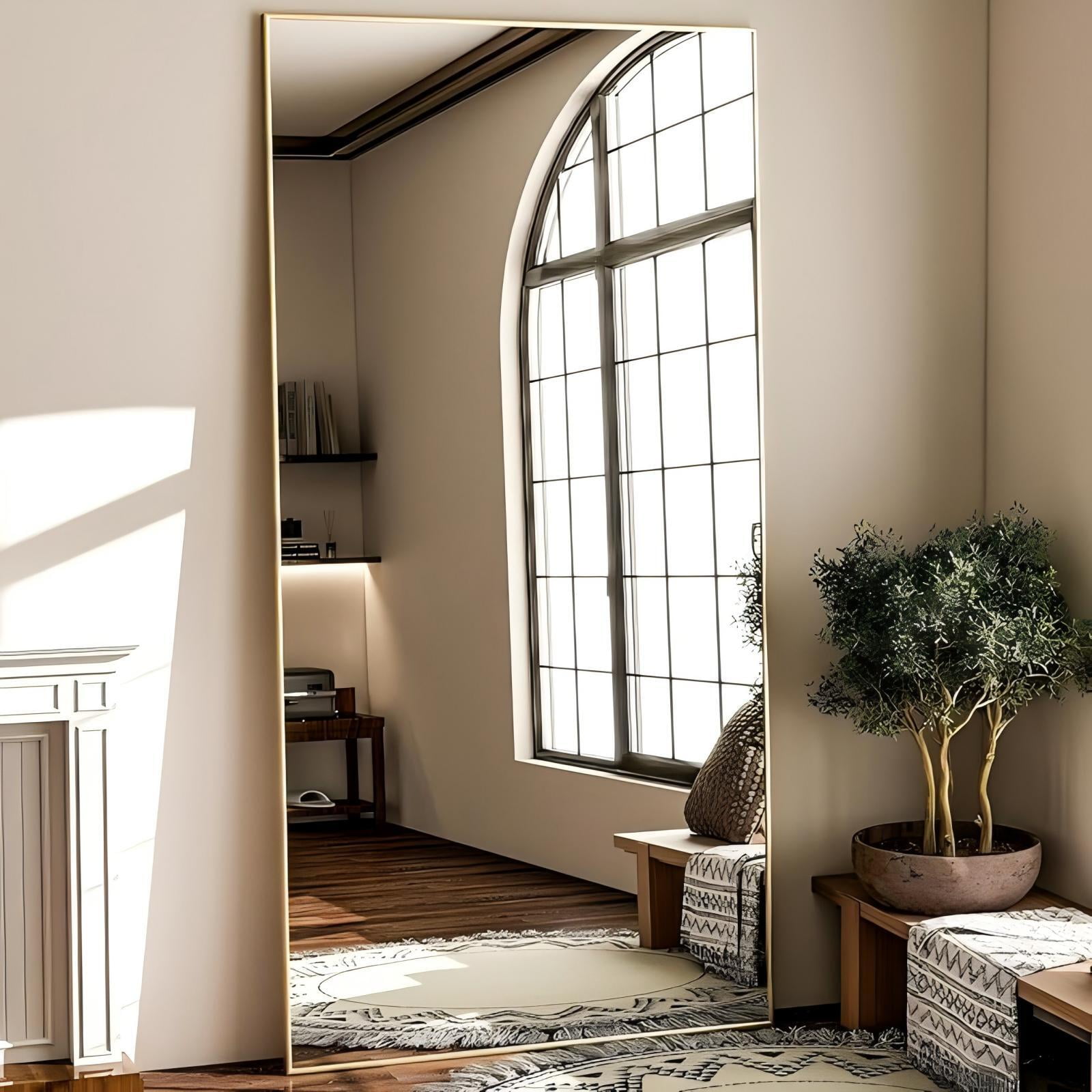 Anyrose 71"x 30" Full Length Mirror Rectangular Floor Standing Mirror Wall Mounted, Gold