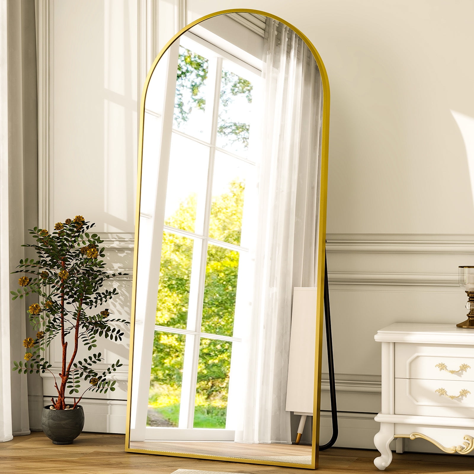 ANYROSE 31x71 Full Length Arched Mirror with Stand Aluminum