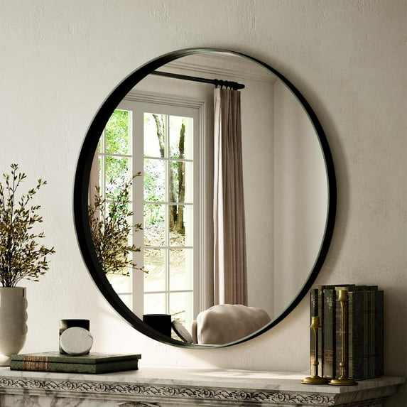Anyrose 32" Round Bathroom Mirror Deep Frame Wall Vanity Mirror,Black