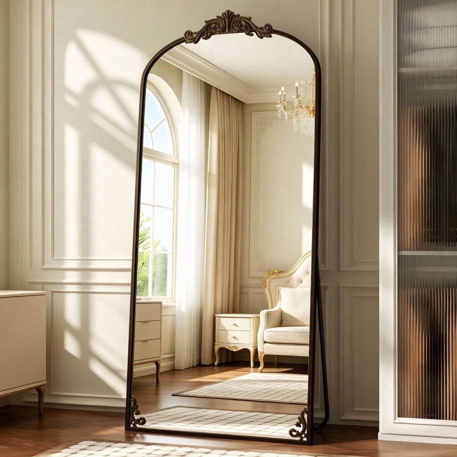 Anyrose 32"x73" Vintage Arched Full Length Dressing Mirror Floor Standing Mirror Wall Mounted, Antique Bronze