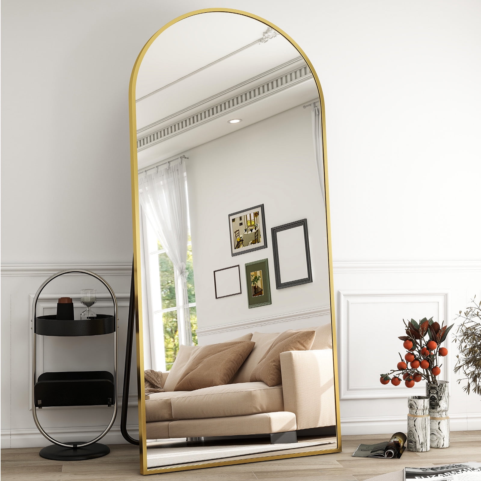 Anyrose 34"x76" Full Length Mirror with Arch-Top Standing Mirror Wall Mounted, Gold
