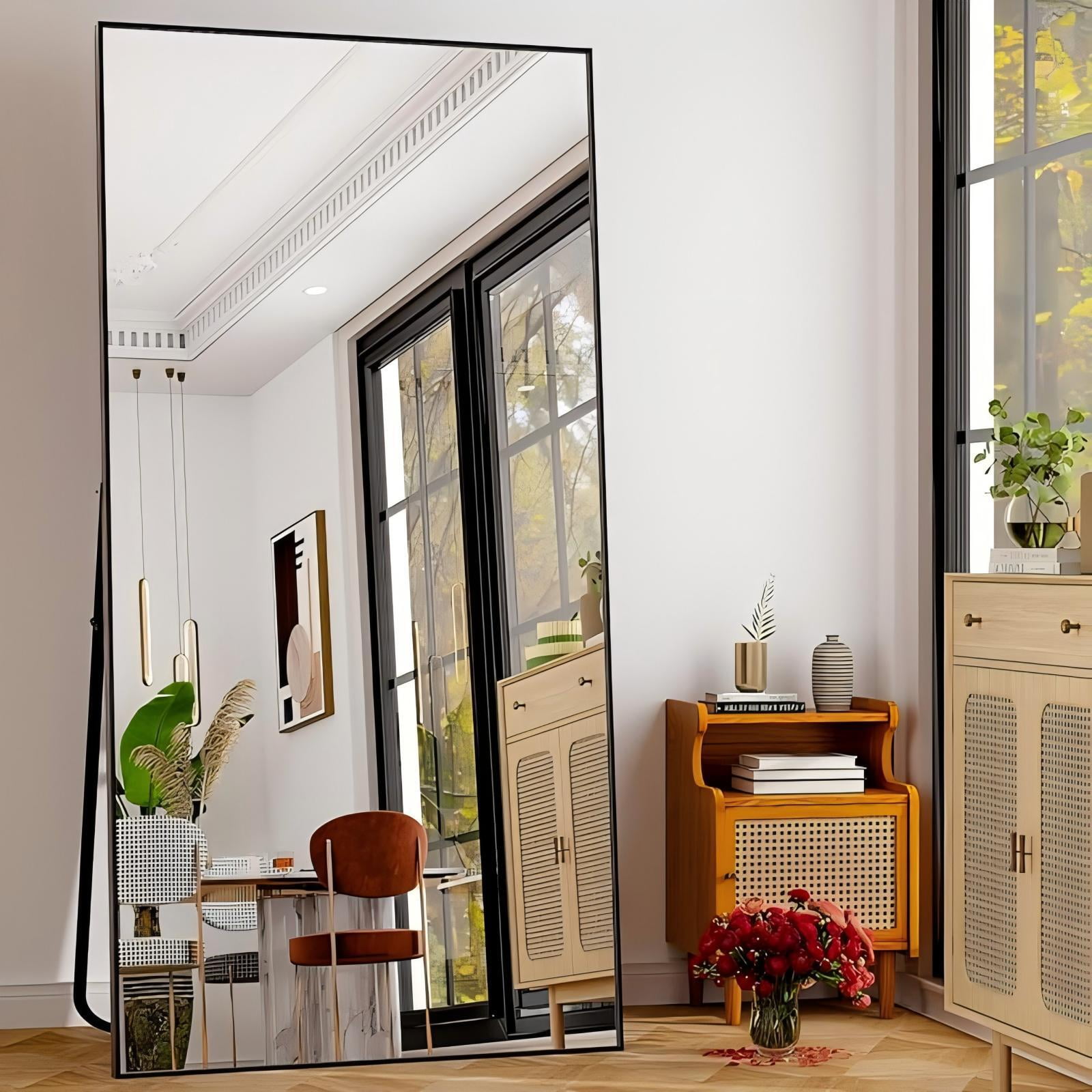 Anyrose 76"x 34" Full Length Mirror Rectangular Floor Standing Mirror Wall Mounted, Black