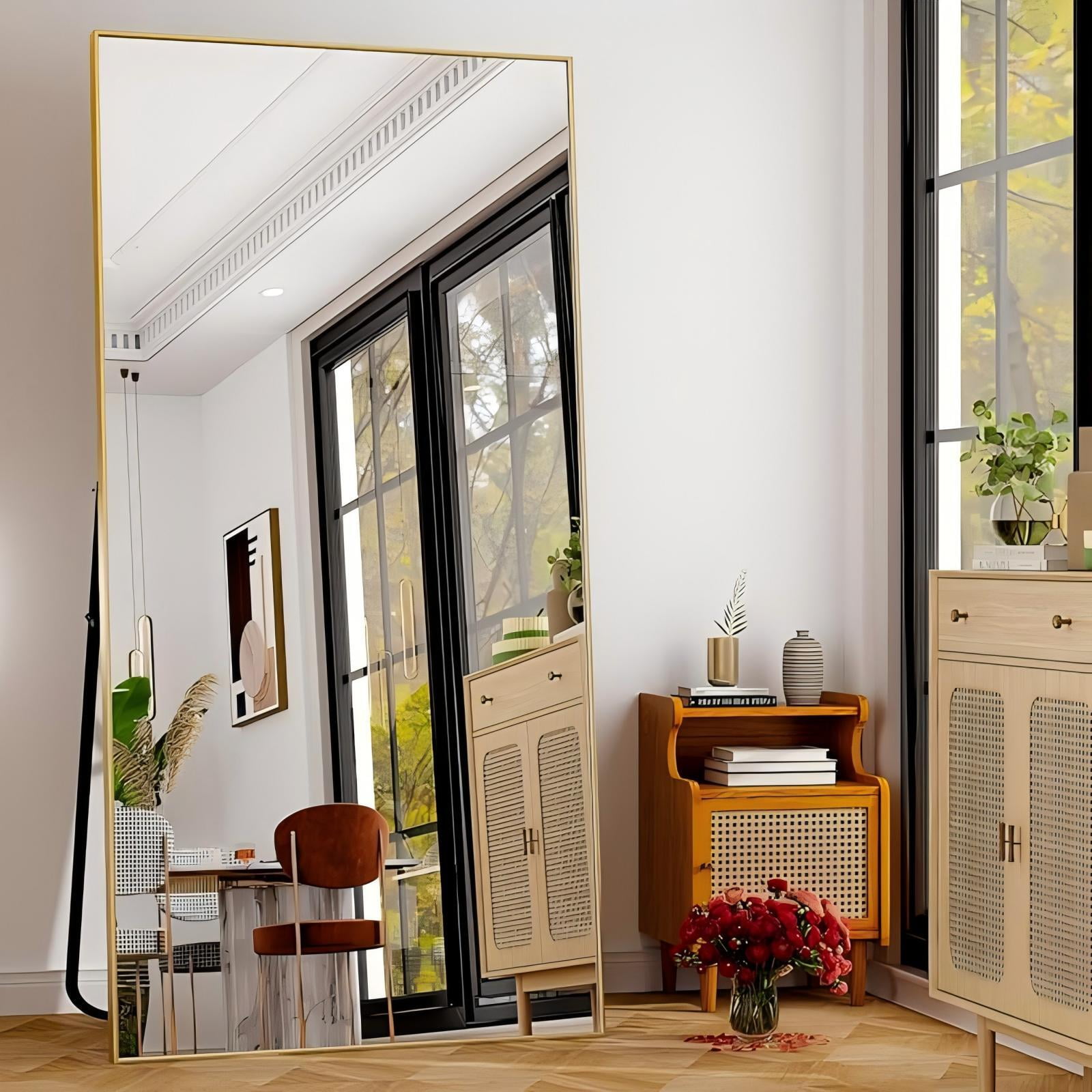 Anyrose 76"x 34" Full Length Mirror Rectangular Floor Standing Mirror Wall Mounted, Gold