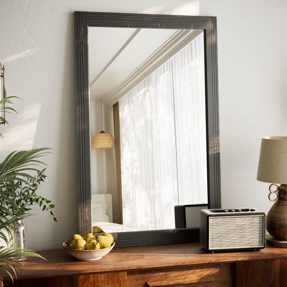 Anyrose 36.2"x24" Rectangular Wooden Framed Vanity Bathroom Mirror, Black