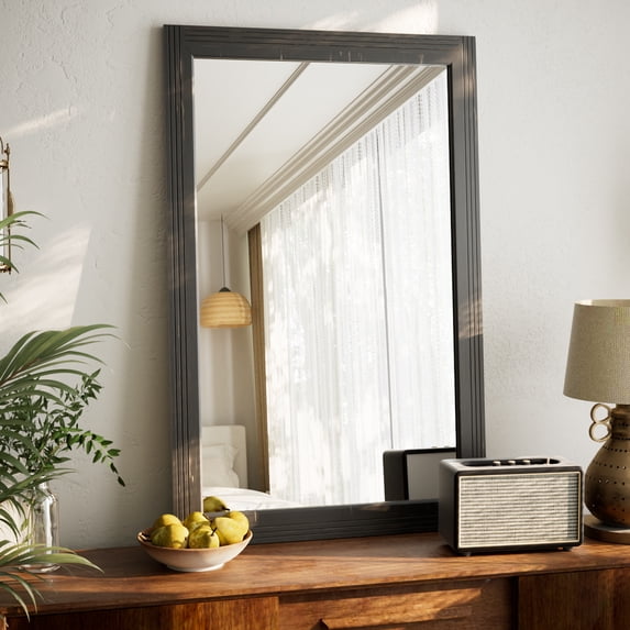 Anyrose 36.2"x24" Rectangular Wooden Framed Vanity Bathroom Mirror, Black