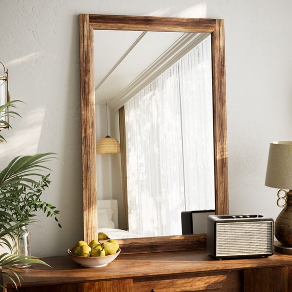 Anyrose 36.2"x24" Rectangular Wooden Framed Vanity Bathroom Mirror, Brown