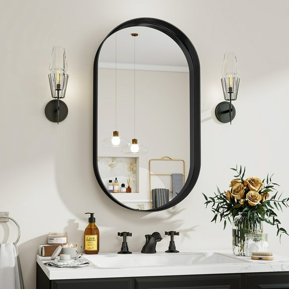 Anyrose 36" x 20" Oval Bathroom Mirror Wall Mirror Deep Frame, Black