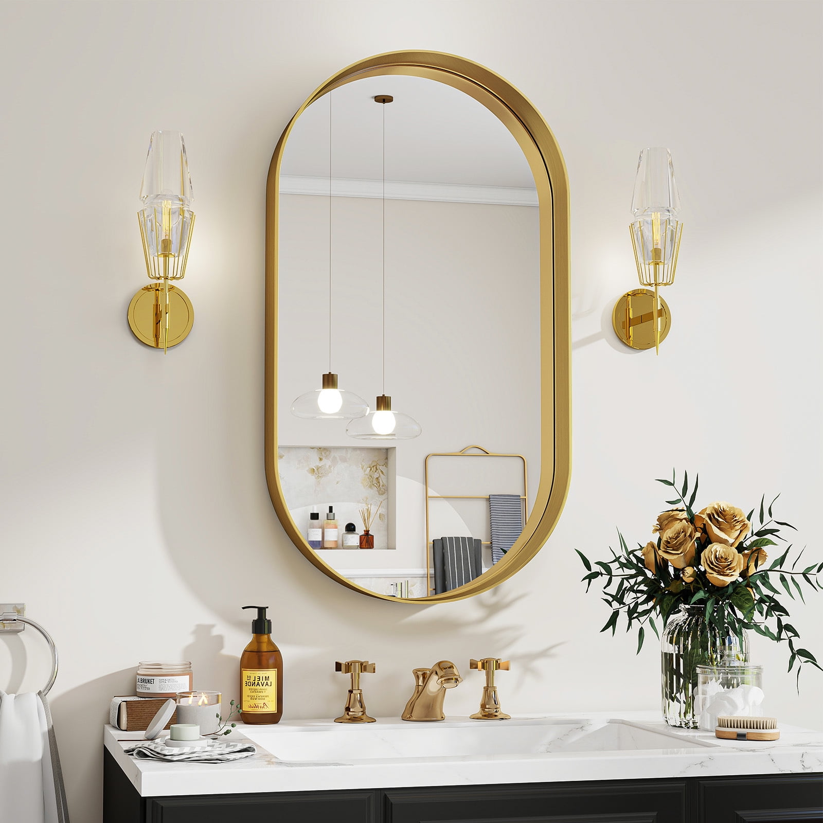 Anyrose 36" x 20" Oval Bathroom Mirror Wall Mirror Deep Frame, Gold