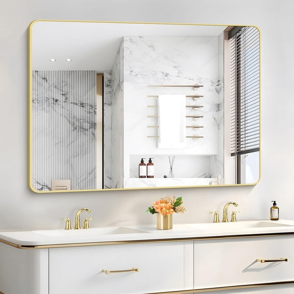 Anyrose 36"x 48" Bathroom Mirror Framed Rectangle Mirror Large Rectangular Wall Mirror Vanity Mirror with Aluminum,Gold