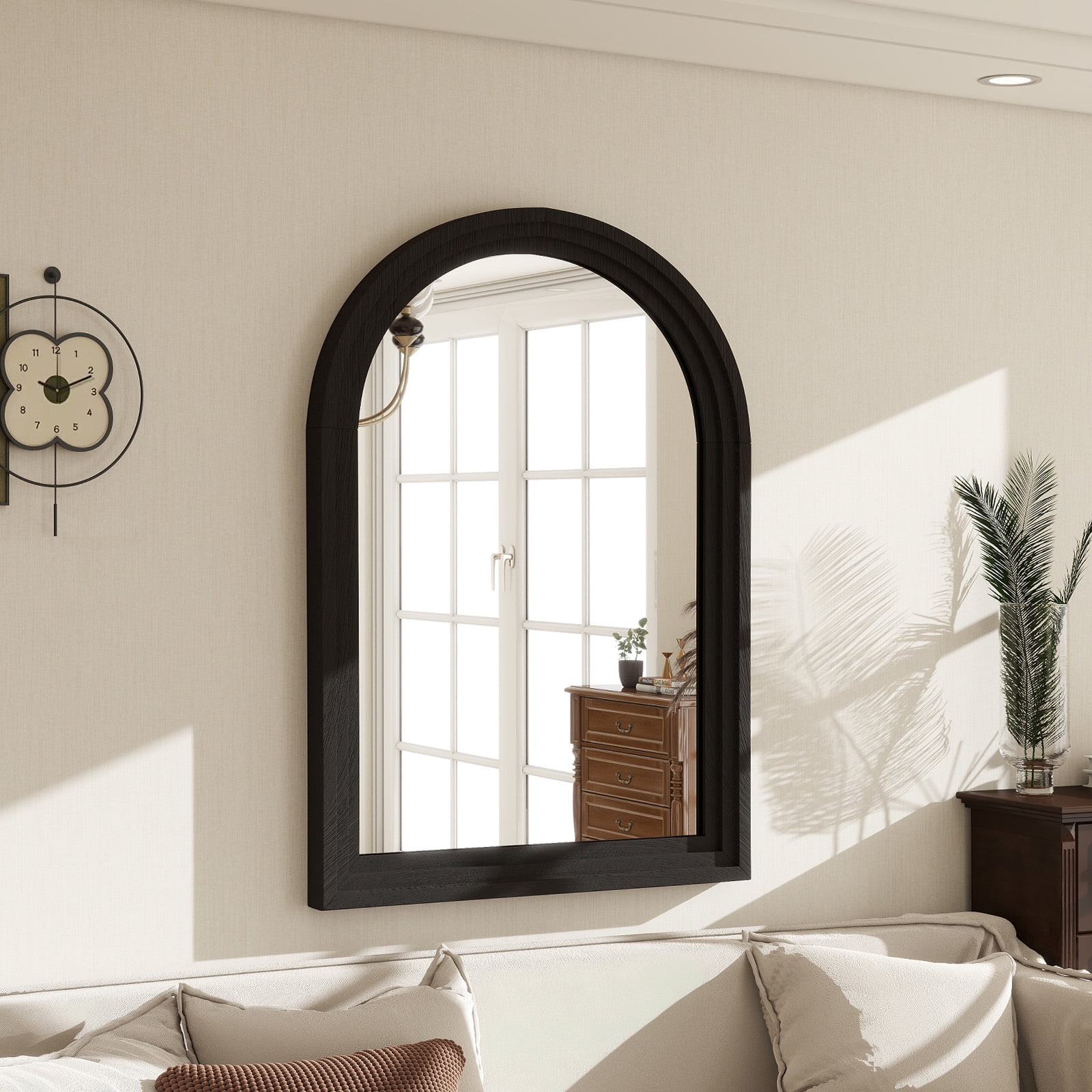 Anyrose 40.2"x30" Arch Wooden Framed Vanity Bathroom Mirror, Black