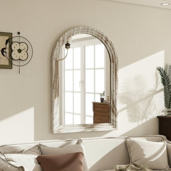 Anyrose 40.2"x30" Arch Wooden Framed Vanity Bathroom Mirror, White