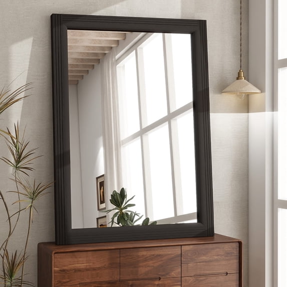 Anyrose 40.2"x30" Rectangular Wooden Framed Vanity Bathroom Mirror, Black