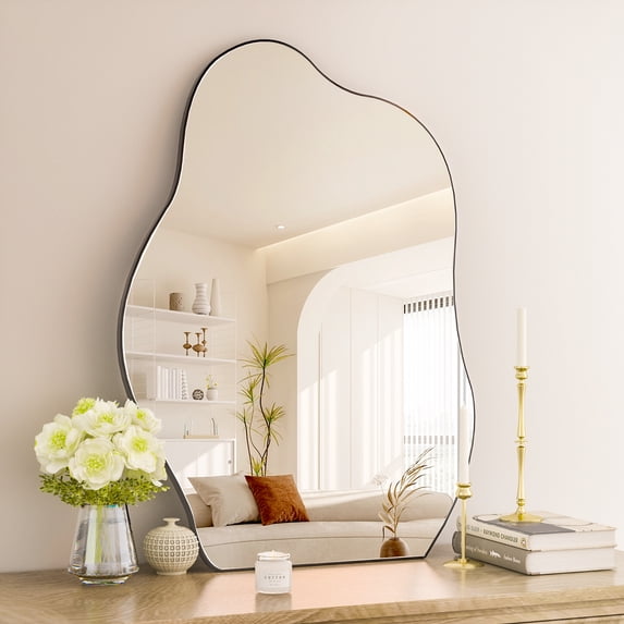 Anyrose 40"x26" Irregular Vanity Bathroom Mirror Frameless Wall Mirror