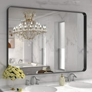 Anyrose 48X30 Inch Metal Framed Bathroom Mirror for Wall Bathroom Vanity Mirror Farmhouse, Large Rounded Rectangle Mirror Black