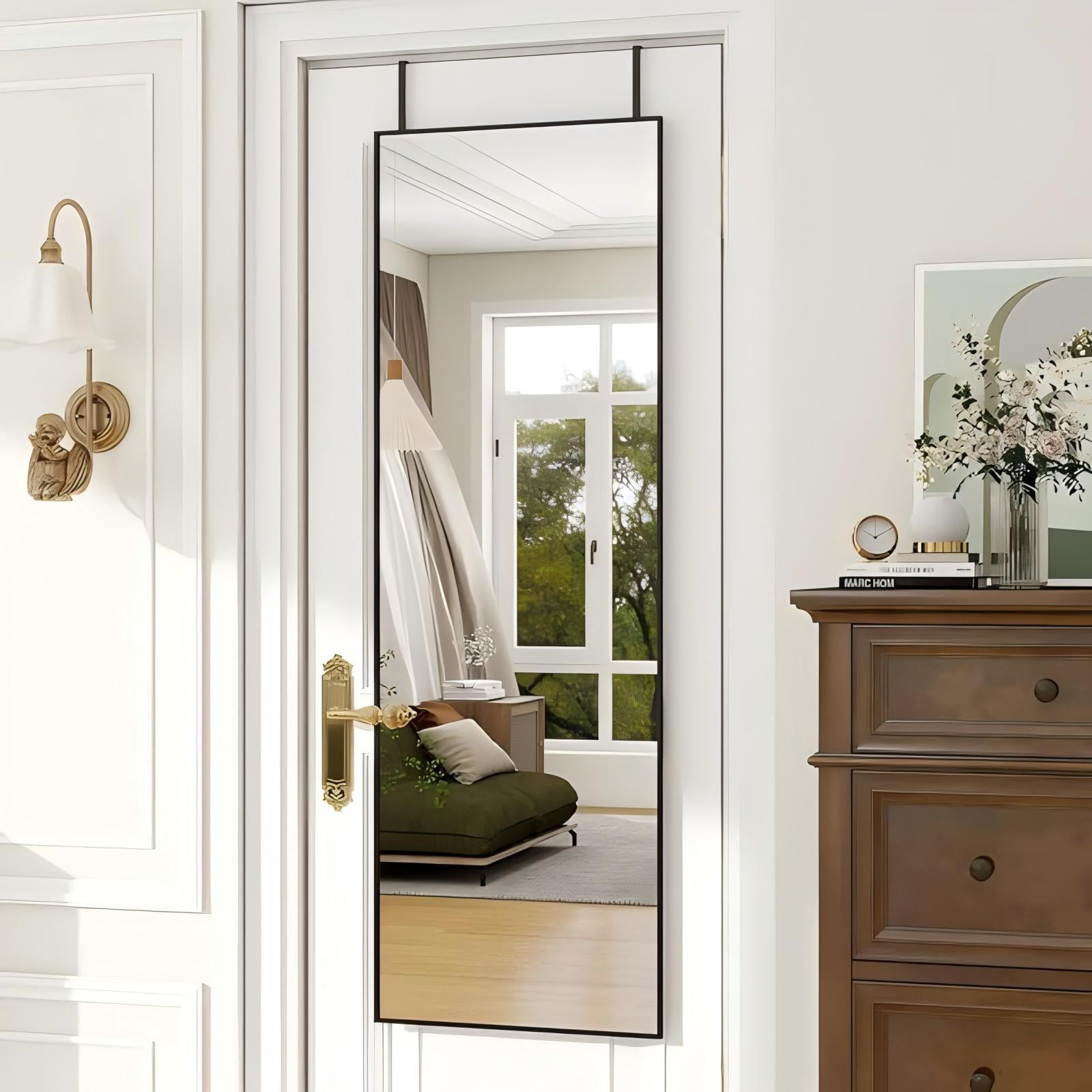 Anyrose 50"x16.3" Full Length Door Mirror Wall-Mounted Mirror with Metal Frame, Black