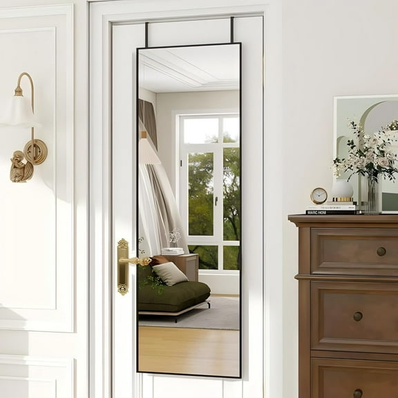 Anyrose 50"x16.3" Full Length Door Mirror Wall-Mounted Mirror with Metal Frame, Black