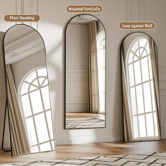 Anyrose 56.1"x21" Arched Modern Full Length Mirror Free standing Floor, Black