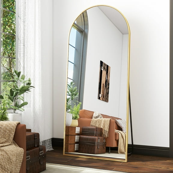 Anyrose 56.1"x21" Arched Modern Full Length Mirror Free standing Floor Mirror with Aluminum Frame, Gold
