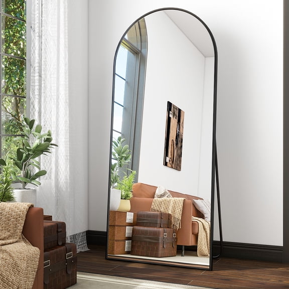 Anyrose 56.3"x21" Arched Modern Full Length Mirror Free standing Floor Mirror with Aluminum Frame, Black