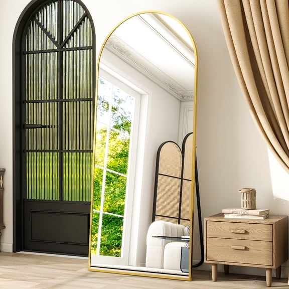 Anyrose 56.3"x21" Arched Modern Full Length Mirror Free standing Floor Mirror with Aluminum Frame, Gold