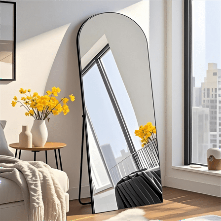 Anyrose 57.5"x 19" Arched Full Length Floor Mirror Wall-Mounted Mirror with Metal Frame, Black
