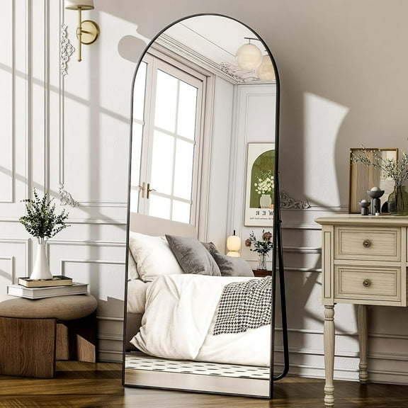Anyrose 57"x 19" Arched Full Length Mirror Floor Mirror with Stand Wall-Mounted, Black