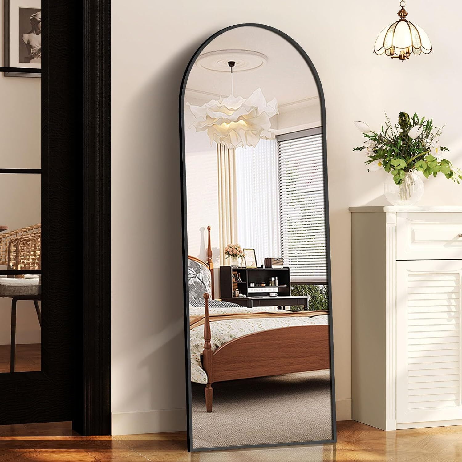 Anyrose 58"x 18" Arched Full Length Mirror Floor Mirror with Stand Wall-Mounted, Black