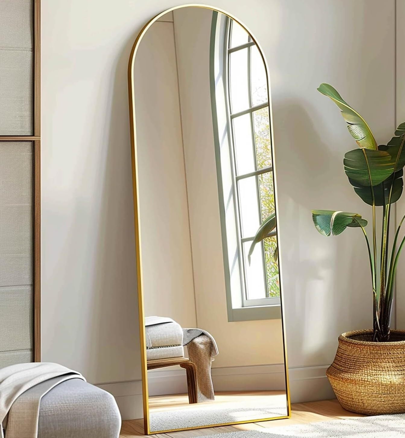 Anyrose 58"x 18" Arched Full Length Mirror Floor Mirror with Stand Wall-Mounted,Gold