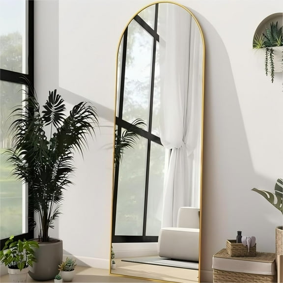 Anyrose 58"x 18.5" Full Length Arch-Top Mirror with Metal Frame Stand Wall-Mounted, Gold