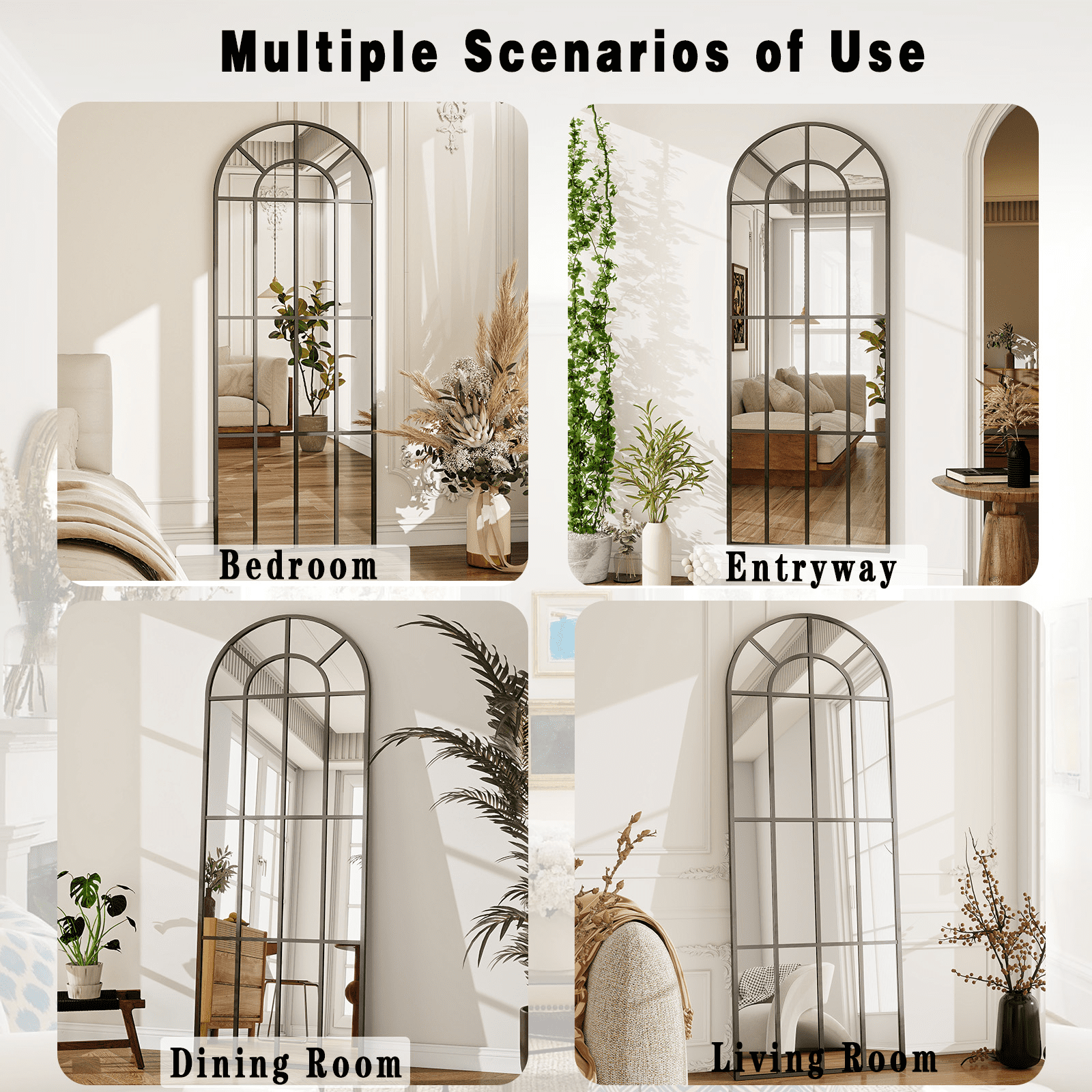 Anyrose 59.2"x16" Arched Full Length Mirror Free standing Floor Mirror Wall Mounted, Black