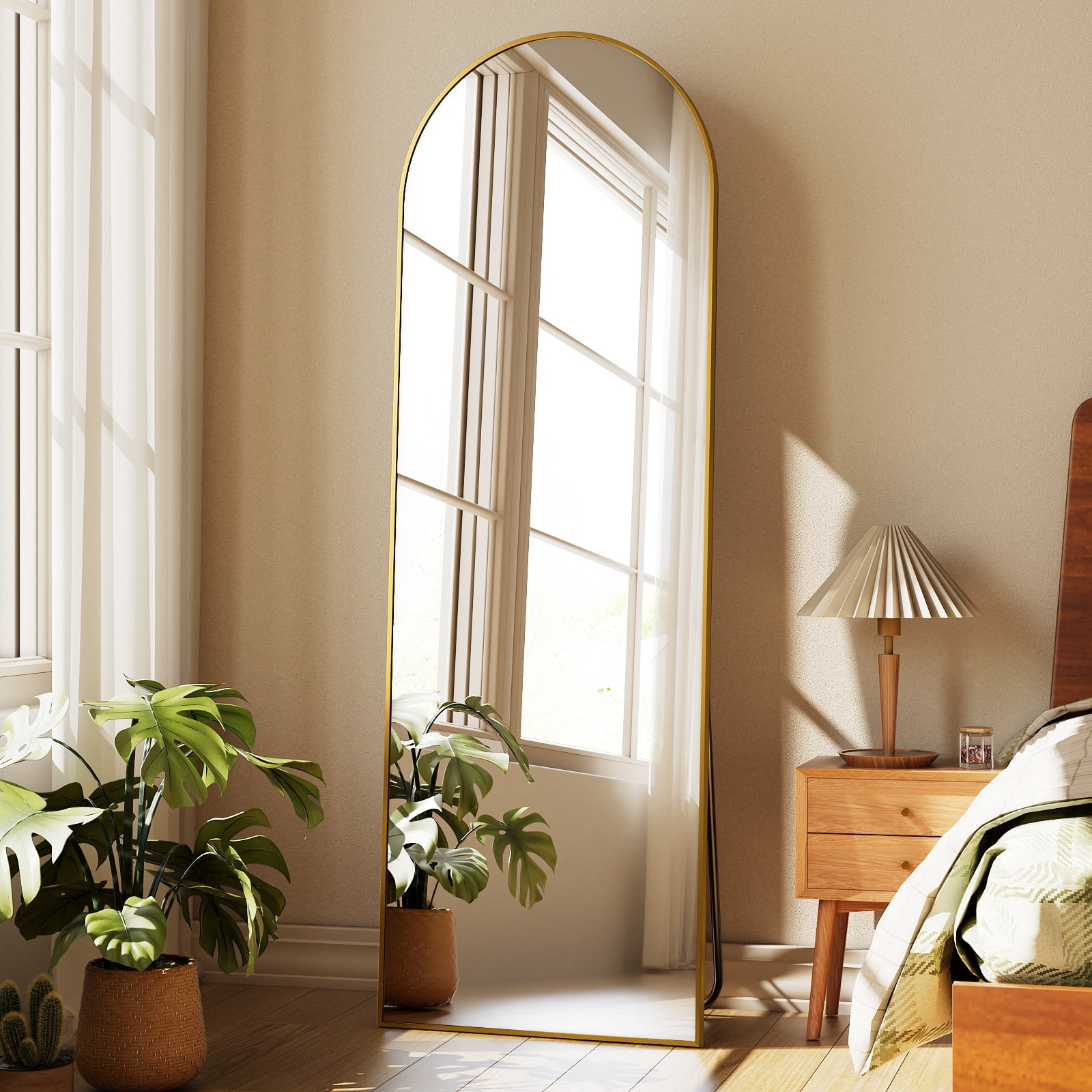 Anyrose 59.4"x16" Arched Full Length Mirror Free standing Floor Mirror Wall Mounted, Gold