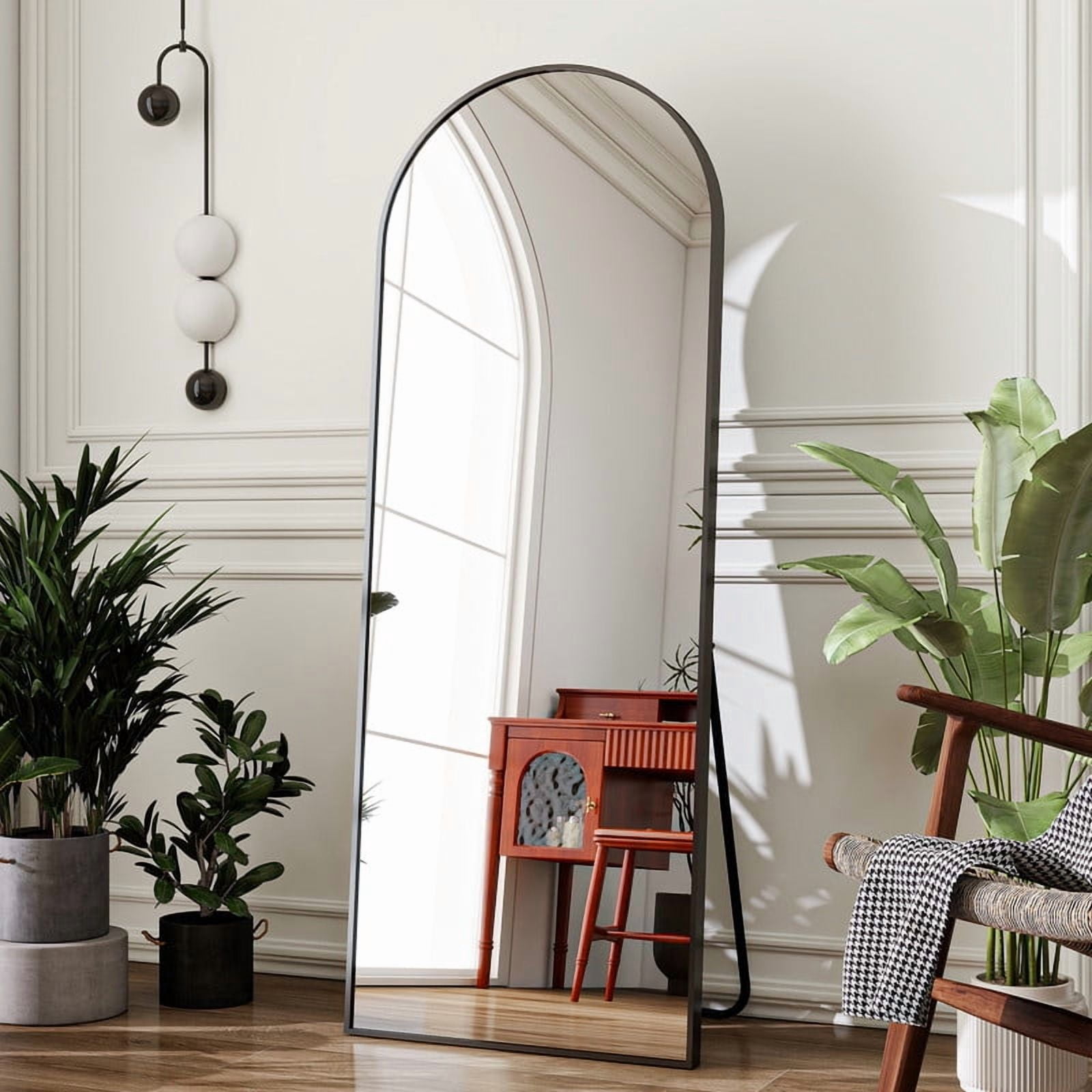 Anyrose 59.5" x 16" Arched Full Length Mirror Floor Mirror with Stand Wall-Mounted, Black